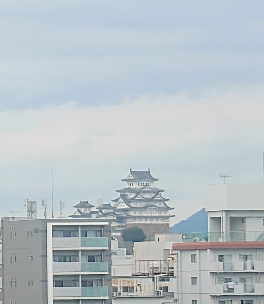 新幹線の車窓から見た姫路城の白い天守