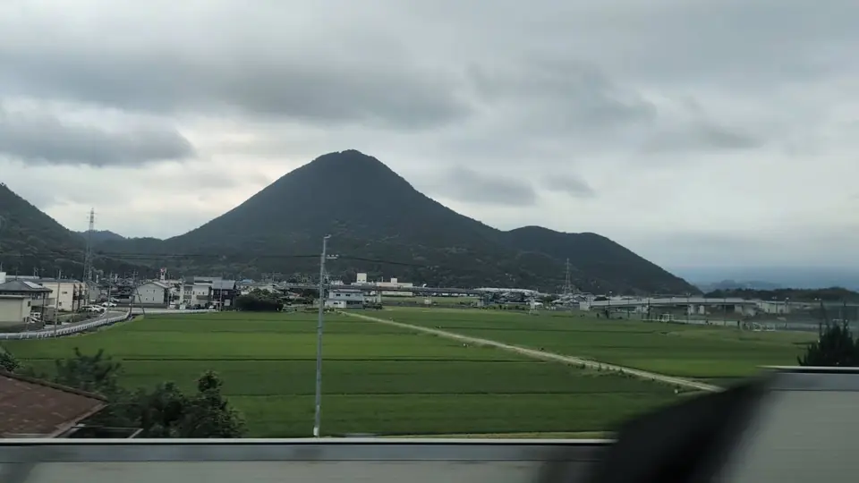 Rizières vertes au pied du mont Mikami